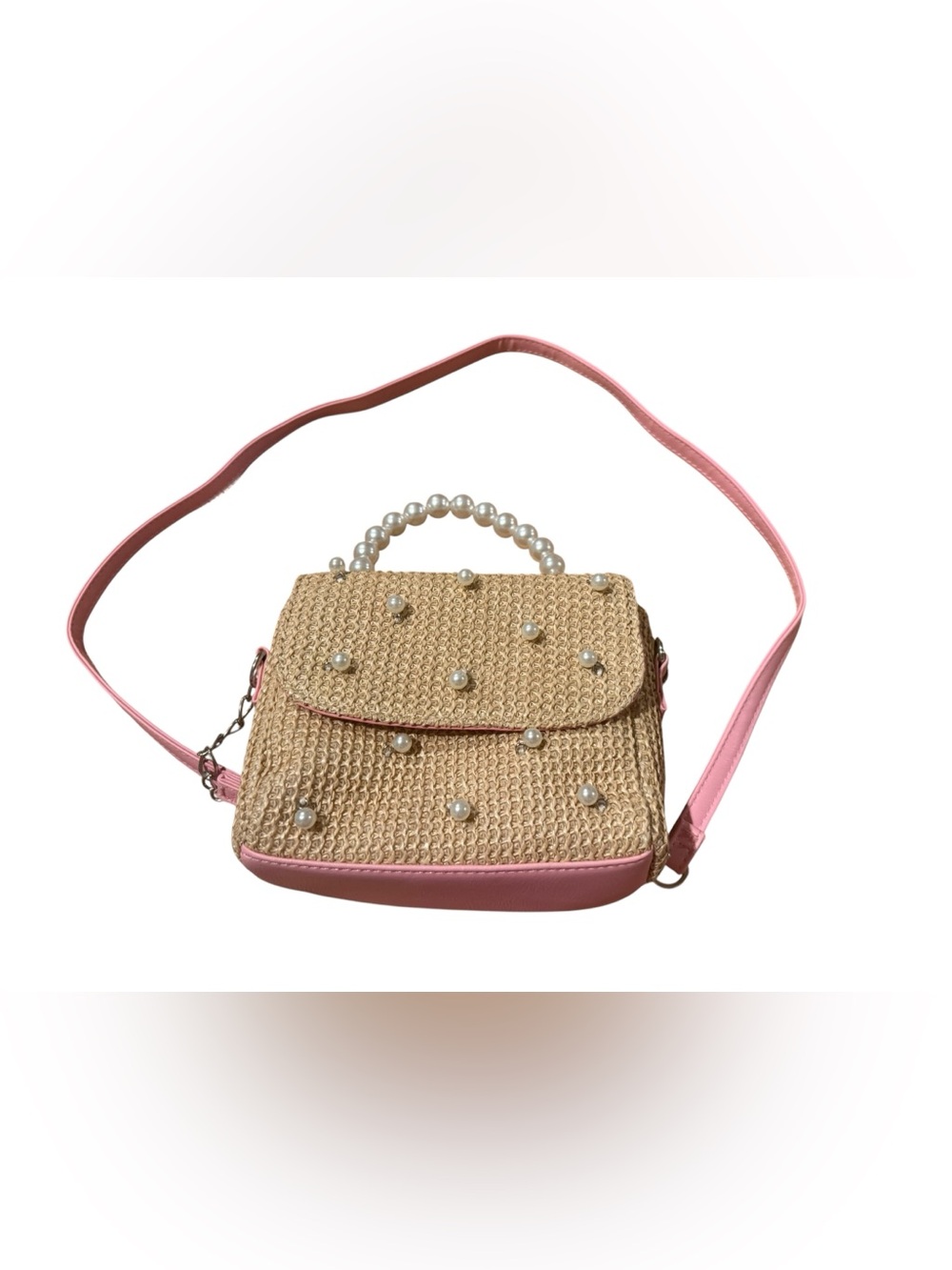 OMG Accessories Tan & Pink Pearl Detailed Convertible Bag